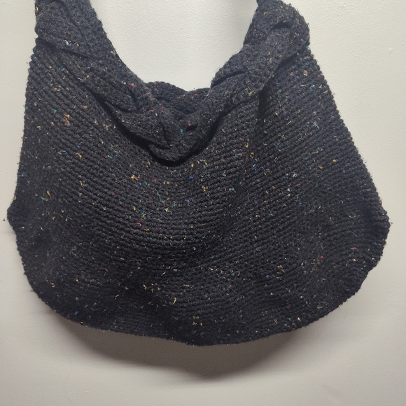 Hand Knit Bohemian Shoulder Bag Dark Gray Open Braided Strap Every Day Casual - Picture 2 of 5